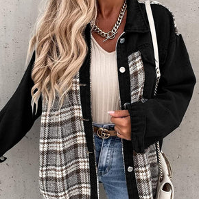 Plaid Button Up Dropped Shoulder Jacket