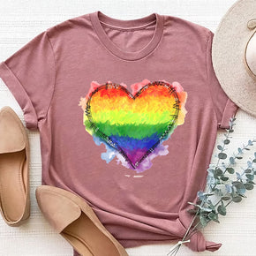 Heart Graphic Round Neck Short Sleeve T-Shirt