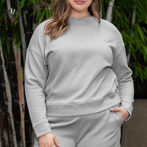 Plus Size Long Sleeve Top and Shorts Set