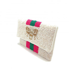 Mini BEE-You Striped Beaded Clutch