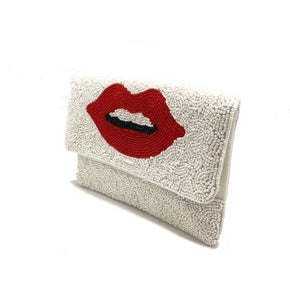 Red Lips Beaded Clutch Bag