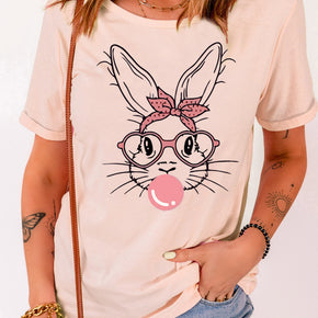 Rabbit Graphic Round Neck Short Sleeve T-Shirt