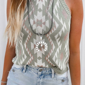 Geometric Round Neck Sweater Vest