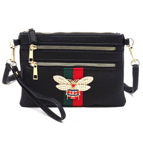 Queen Bee Stripe Clutch Crossbody Bag Wristlet