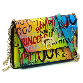 Multi Graffiti Zip Around Crossbody Clutch Wallet