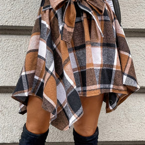 Tied Plaid Asymmetrical Hem Skirt