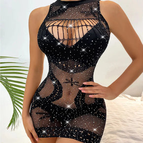 Bling Rhinestone Fishnet Bodysuit OR Dress Lingerie