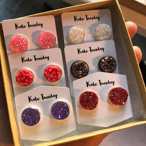 Love Set of Reds and Purples Druzy Earring Box