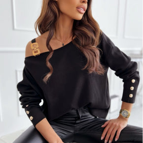 Asymmetrical Neck Buttoned Top