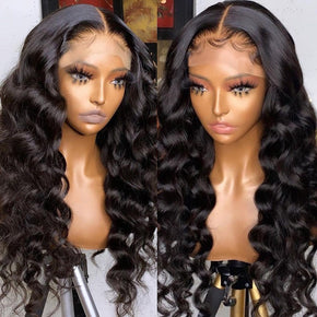 Transparent Lace Frontal Loose Body Wave Human Hair Wigs 180%