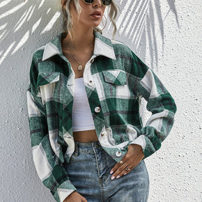 Plaid Dropped Shoulder Shirt Jacket