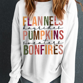 Letter Graphic Round Neck Long Sleeve Sweatshirt