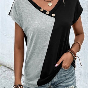 Contrast V-Neck Short Sleeve T-Shirt