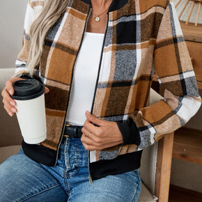 Plaid Zip Up Long Sleeve Jacket