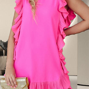 Ruffled Round Neck Cap Sleeve Mini Dress