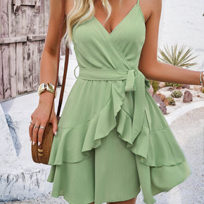 Devine Ruffled Layered Surplice Mini Cami Dress