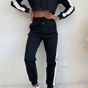 Side Stripe Cropped Hoodie and Jogger Set