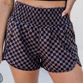 Checkered Elastic Waist Shorts