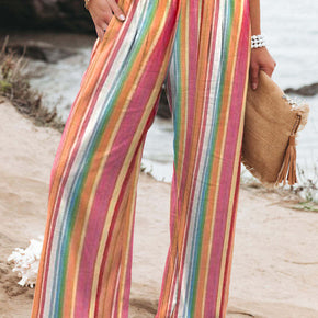 Striped Smocked Waist Pants with Pockets