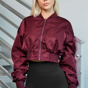 Zip-Up Ruched Cropped Jacket