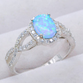 Sterling Silver Opal Halo Ring