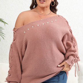 Plus Size One Shoulder Beaded Sweater