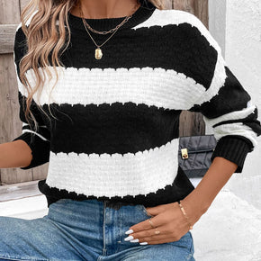 Perfee Striped Round Neck Long Sleeve Sweater