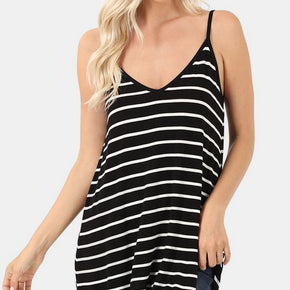 Zenana Striped V-Neck Curved Hem Cami