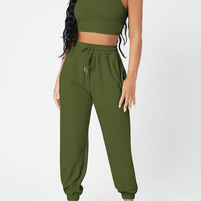 Wide Strap Top and Drawstring Joggers Set