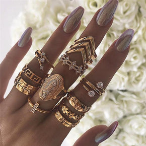 13 Piece Medallion Ring Set With  Crystals 18K Gold Plated Ring