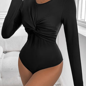 Perfee Twisted Round Neck Long Sleeve Bodysuit