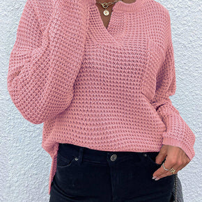 Notched Long Sleeve Sweater