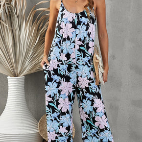 Printed Spaghetti Strap Jumpsuit with Pockets