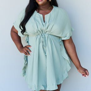 Ninexis Out Of Time Full Size Ruffle Hem Dress with Drawstring Waistband in Light Sage