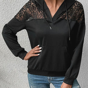 Lace Trim Dropped Shoulder Hoodie