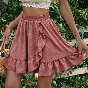 Ruffle Hem Elastic Waist Mini Skirt