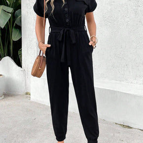 V-Neck Short Sleeve Jumpsuit