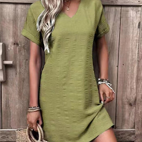 Full Size V-Neck Short Sleeve Mini Dress