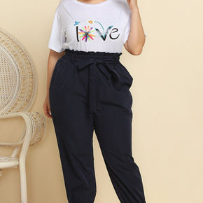 Graphic Tee and Belted Paperbag Joggers Set