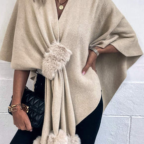 Surplice Neck Pom-Pom Trim Poncho