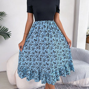 Printed Off-Shoulder Ruffle Hem Dress