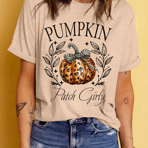 Pumpkin Graphic Round Neck Short Sleeve T-Shirt