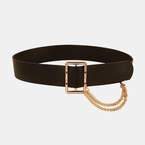 PU Leather Wide Belt with Chain