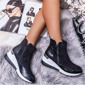 Womens Wedge Suede Zipper Platform Boots