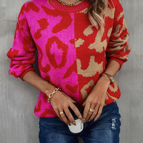 Leopard Round Neck Long Sleeve Sweater