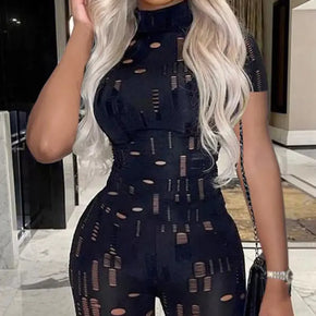 Cut Out Bodycon Jumpsuit Short Sleeve