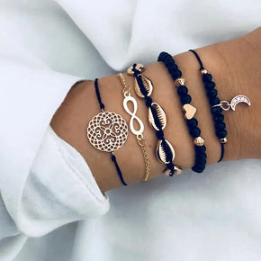 5-piece Bohemian Shell Moon Charm Bracelet