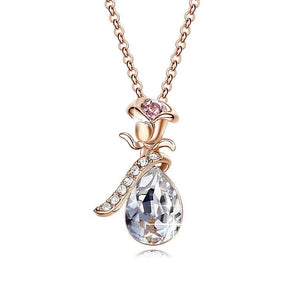 Crystals White Topaz Waterdrop with Pink Topaz Rose  Necklace