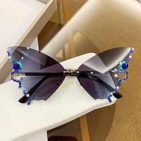 Luxury Diamond Butterfly Vintage Rimless Oversized Sunglasses