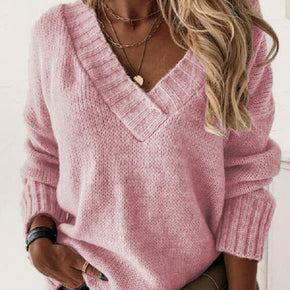 V-Neck Long Sleeve Knit Top